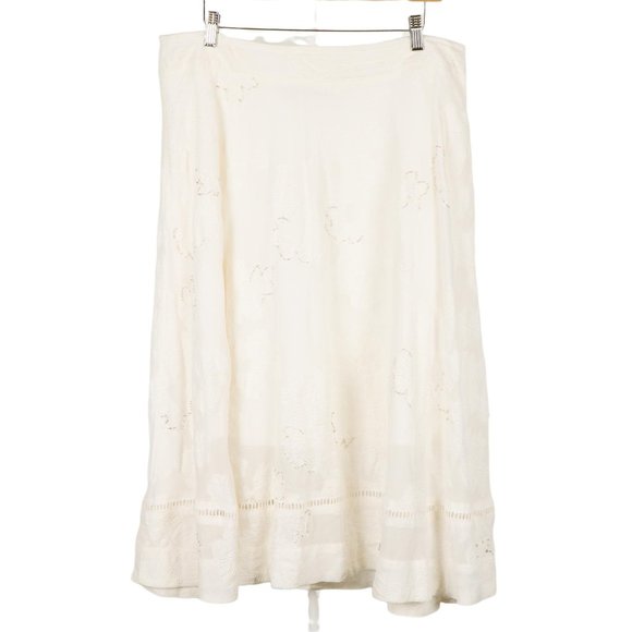 Soft Surroundings Dresses & Skirts - Soft Surroundings Midi Skirt Petite L Womens Cream Off White Beaded Floral Flowy